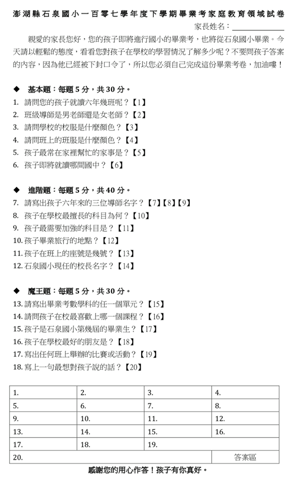 一張家長的畢業考卷
